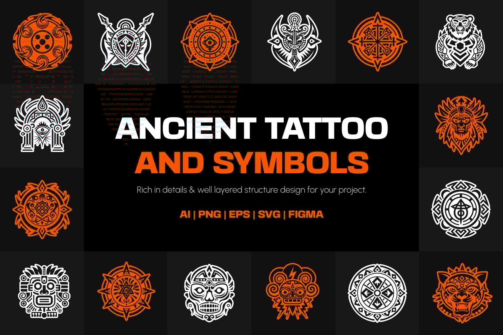 Ancient Symbols and Tattoo Art Set