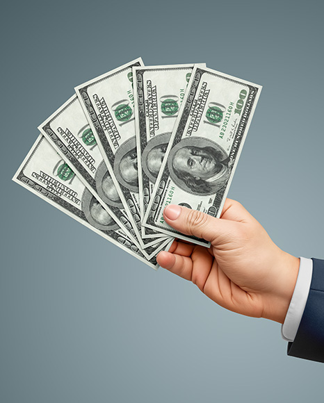 Five Banknotes in a Hand Mockup