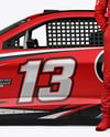 Man Wearing Racing Kit with Nascar Car Mockup