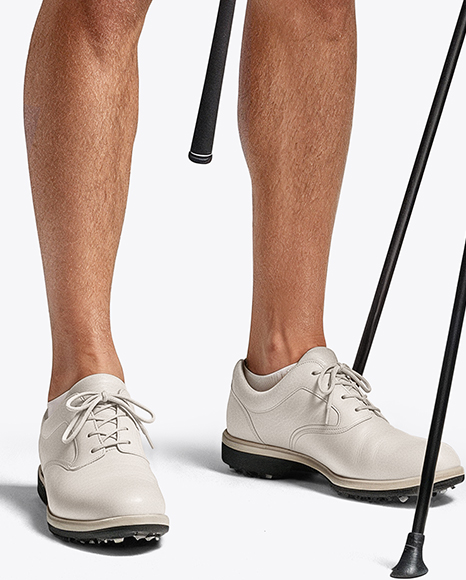 Man Wearing Golf Shirt and Shorts with Bag Mockup