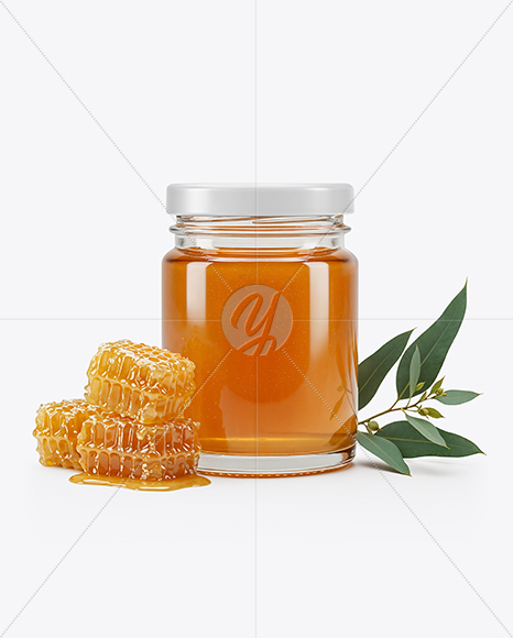 Glass Jar with Eucalyptus Honey Mockup