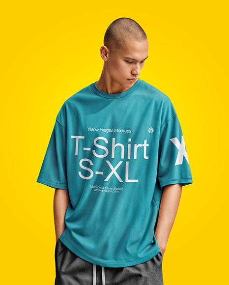 Man Wearing an Oversize T-shirt Mockup