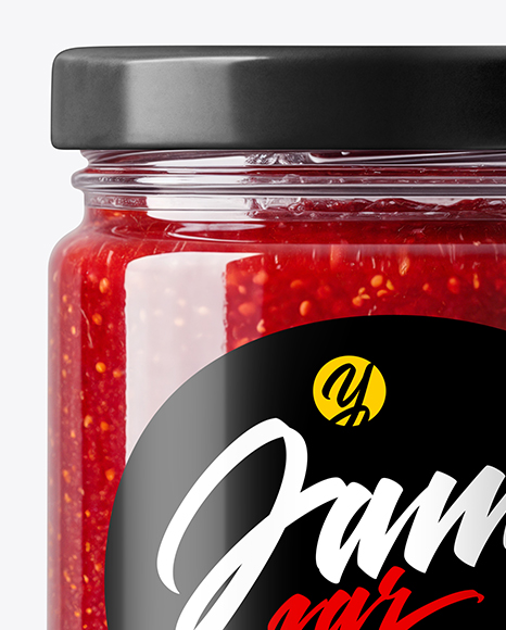 Clear Glass Jar with Raspberry Jam Mockup