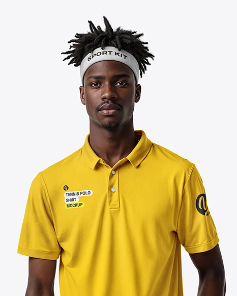 Black Man Wearing a Tennis Polo Shirt and Shorts Mockup