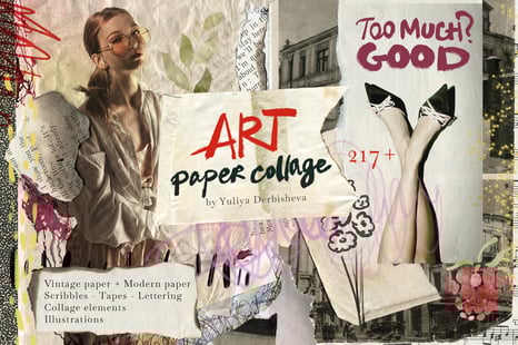 Art Paper collage Vintage &amp; Modern Overlay Textures, Torn, ripped, cutout elements scraps