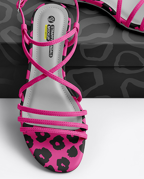 Pair of Strappy Sandals With Box Mockup