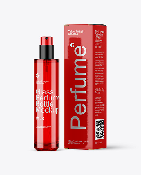 Color Glass Perfume Bottle with Box Mockup