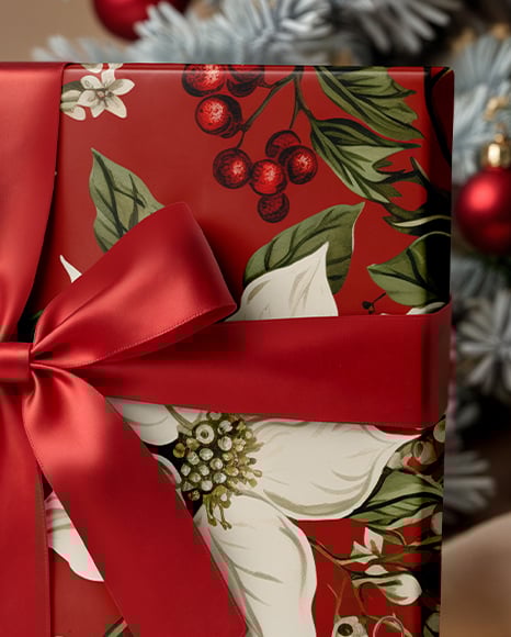 Square Gift Box wit Red Bow Mockup