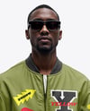 Black Man in Sunglasses Wearing Bomber Jacket and Jeans Mockup