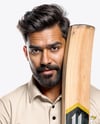 Indian Cricket Player Wearing a Polo with a Bat Mockup