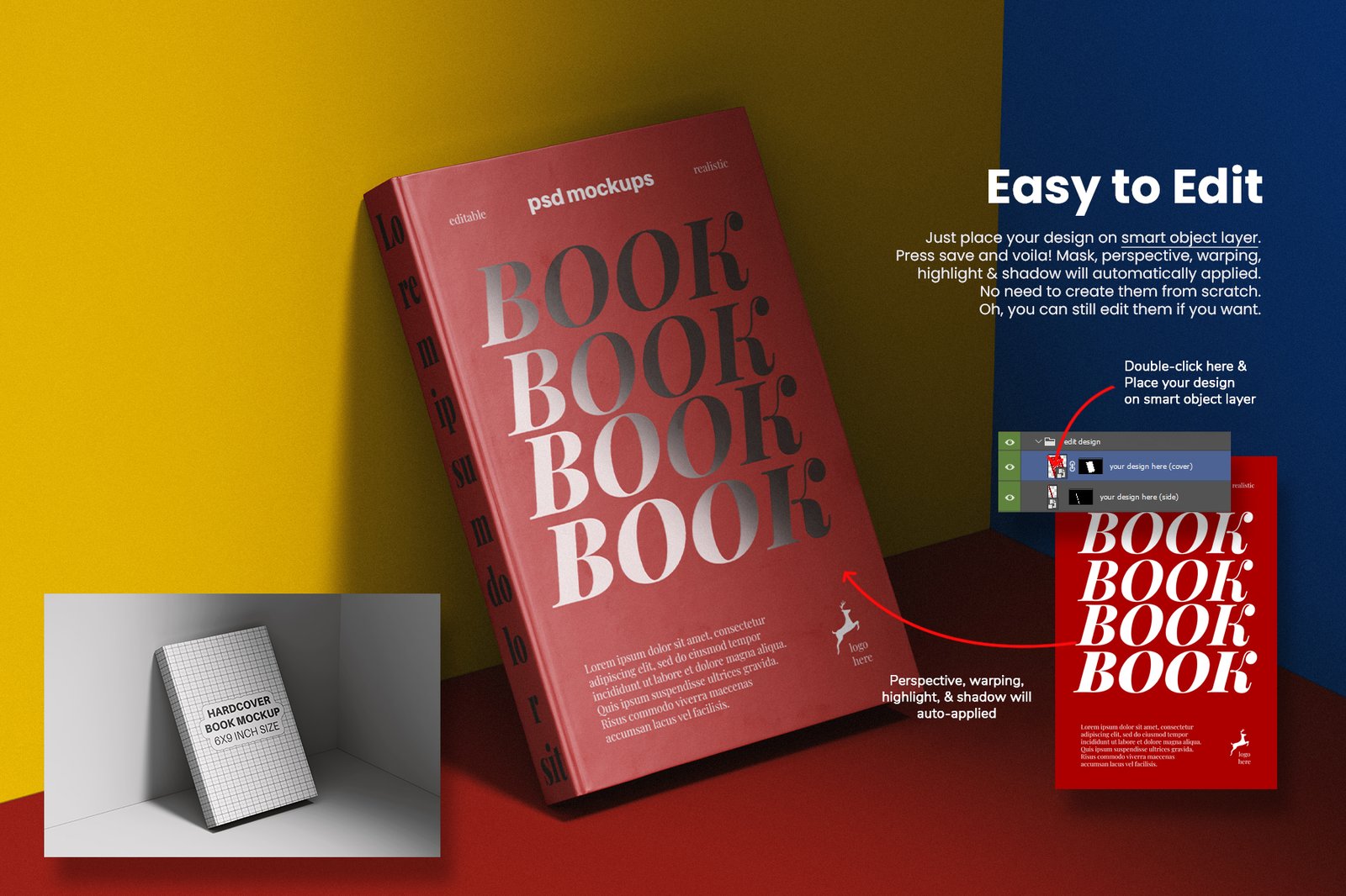 Hardback Cover Book 6x9 Inch Mockup Set