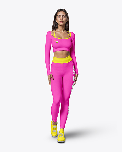 Woman Wearing a Long Sleeve Crop Top and Leggings Mockup - Crop top hoodie mockup