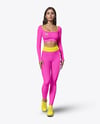 Woman Wearing a Long Sleeve Crop Top and Leggings Mockup