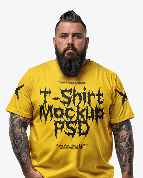 Fat Bearded Man Wearing T-shirt and Ripped Jeans Mockup