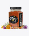 Square Glass Jar with Wildflower Honey Mockup