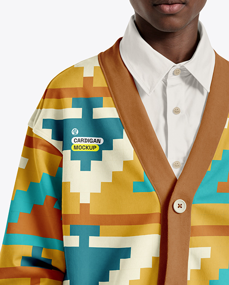 Afro-American Boy Wearing Cardigan and Shirt Mockup