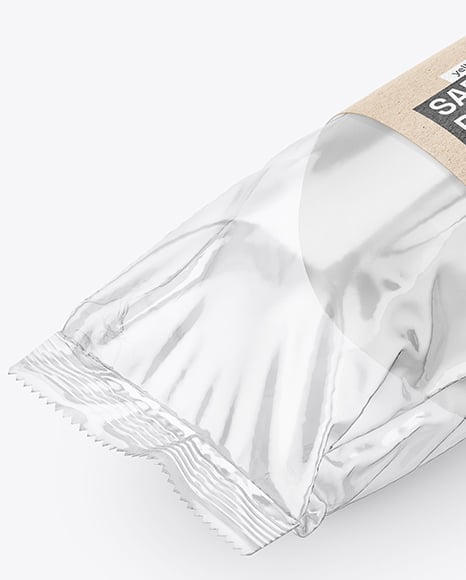 Clear Plastic Flow-Pack with Sandwich in Kraft Paper Sleeve Mockup