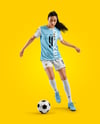 Female Soccer Player Wearing Jersey and Shorts Mockup