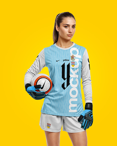 Female Soccer Goalkeeper Wearing Long Sleeve Jersey Mockup
