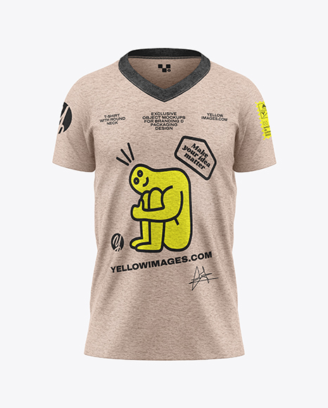 Kids Heather V-Neck T-Shirt Mockup - Front View