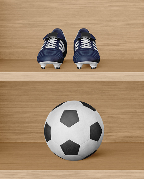 Soccer Training Kit Hanging inside a Wooden Locker Mockup