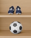 Soccer Training Kit Hanging inside a Wooden Locker Mockup