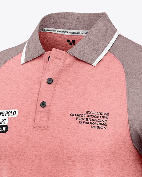 Men's Heather Raglan Polo Shirt Mockup - Half Side View