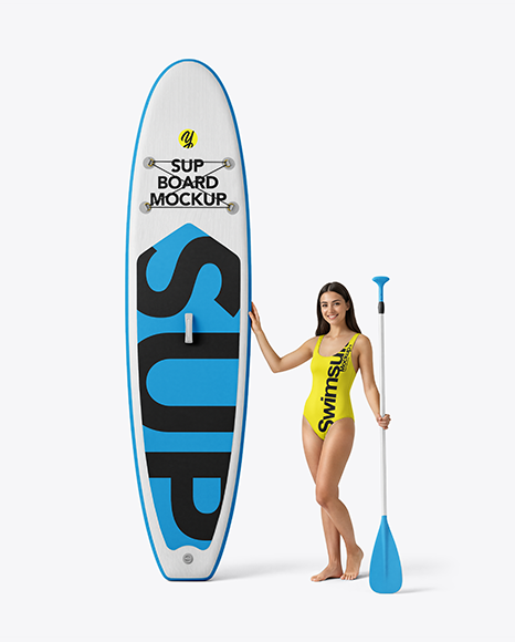 Woman Wearing Swimsuit with SUP Board Mockup - Apparel mockups