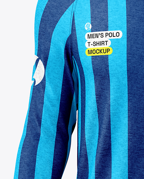Men's Heather Raglan Long Sleeve Polo Shirt Mockup - Front View