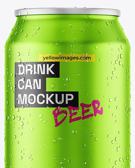 330ml Matte Metallic Drink Can with Drops Mockup