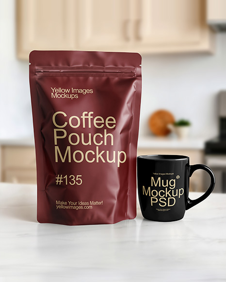 Stand-Up Pouch and Mug Mockup