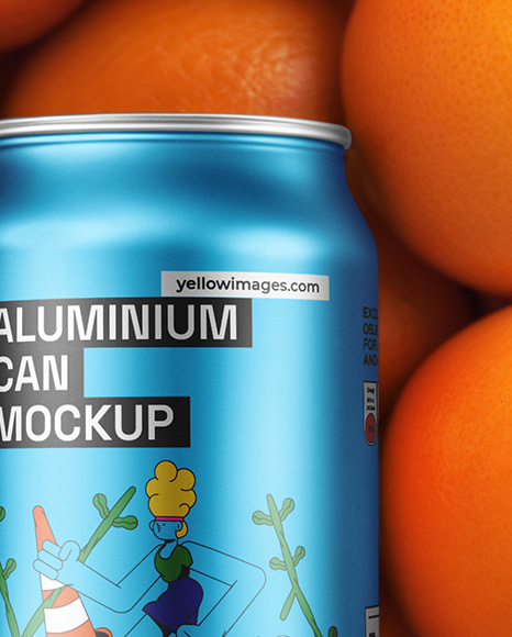 12oz Drink Can on a Stack of Oranges Mockup