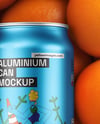 12oz Drink Can on a Stack of Oranges Mockup