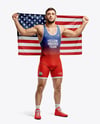 Man Wearing Wrestling Uniform with Flag Mockup