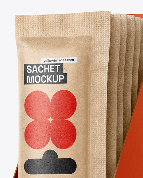 Kraft Sachets in Display Box Mockup