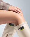 Pair of High-Knee Boots on Women's Legs with Jumper Dress Mockup