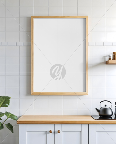 Poster with a Wooden Frame in a Kitchen Mockup