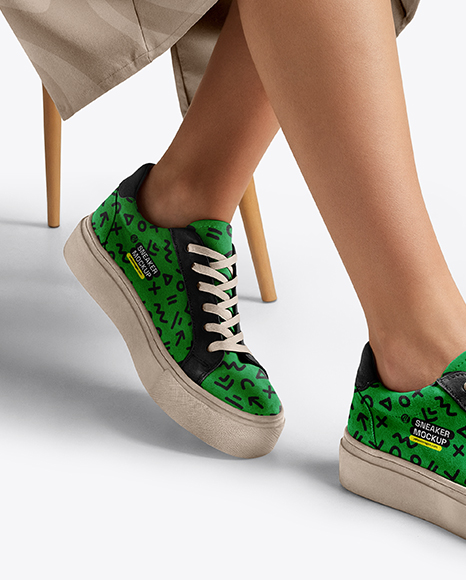 Woman Wearing Sneakers and Skirt Mockup