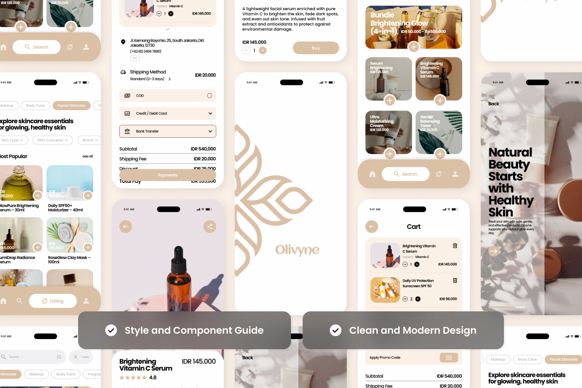 Olivyne – Cosmetic Shop Mobile App UI Design Template