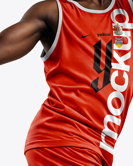 Afro-American Basketball Player Wearing Full Basketball Uniform Mockup