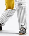 Man Wearing Full Cricket Kit with Bat Mockup