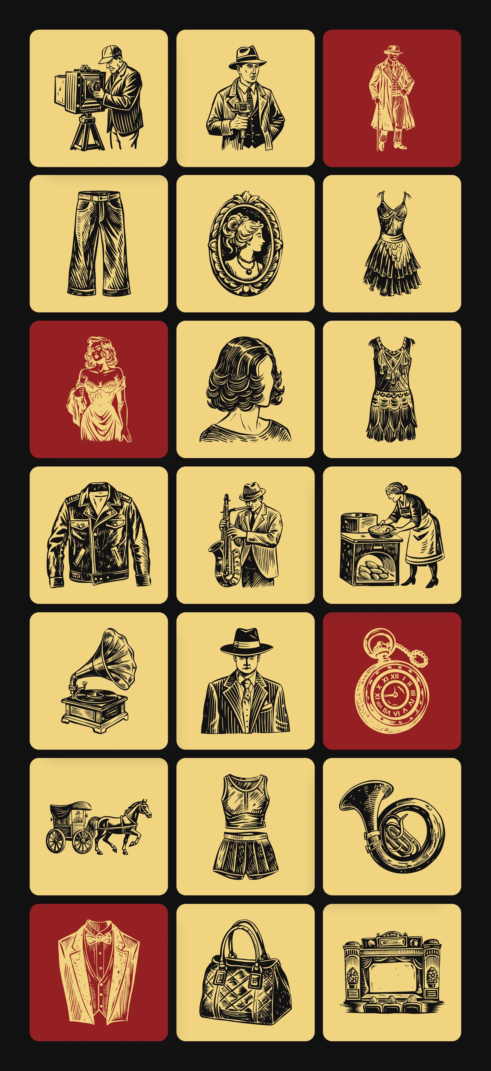 Vintage 20s Style Illustrations Set