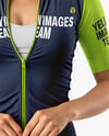 Woman Wearing Cycling Jersey and Bib Shorts Mockup