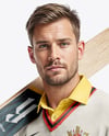 Cricket Player Wearing a Jumper Holding a Bat Mockup