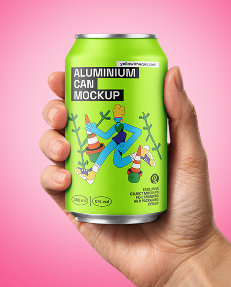 355ml Matte Aluminium Drink Can in Hand Mockup
