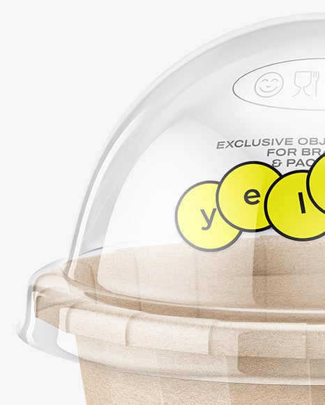 Kraft Paper Dessert Cup with Clear Plastic Dome Cap Mockup