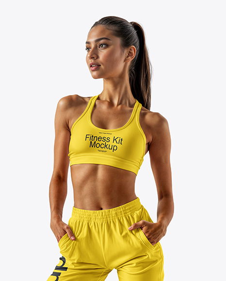 Woman Wearing Sports Bra and Sweatpants Mockup - Pin+On+Bra