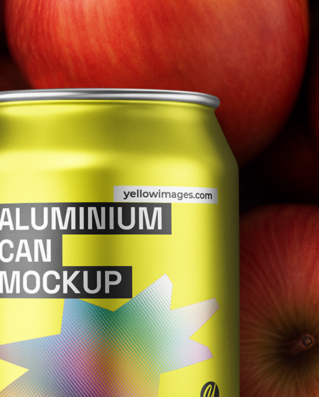 8.5oz Drink Can on a Stack of Red Apples Mockup