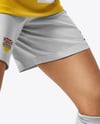 Woman Wearing Soccer Jersey and Shorts Mockup