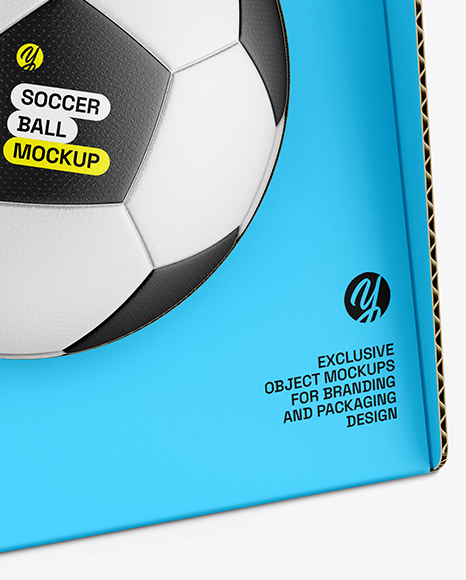Cardboard Box With Soccer Ball Mockup